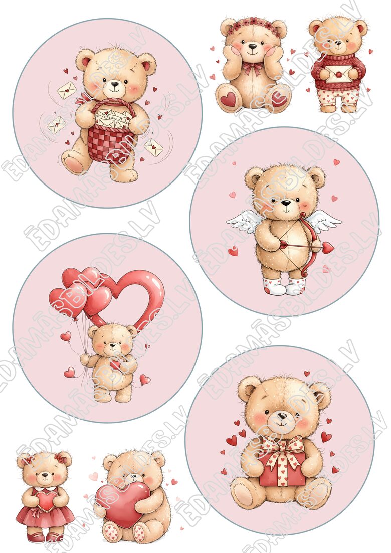 Cukura papīrs ar apdruku "Lācīši", Valentīndienas BENTO 